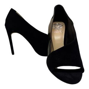 Vince Camuto Black Suede‎ Peep Toe Heels Clear Vinyl Trim Stiletto Pumps